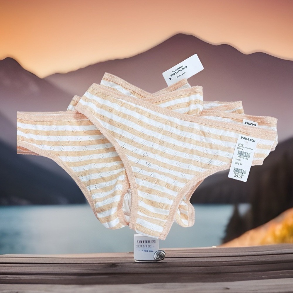 Lot Of 5 FULL TILT Panties Womens M Orange‎ White Stripe Cotton Pointelle Thong